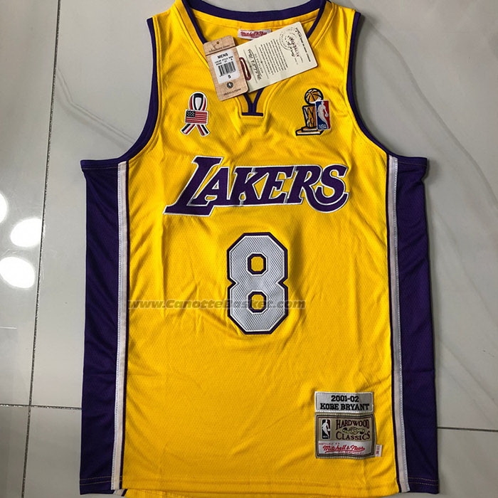 Maglia Los Angeles Lakers Kobe Bryant NO 8 Mitchell & Ness 2001-02 Giallo